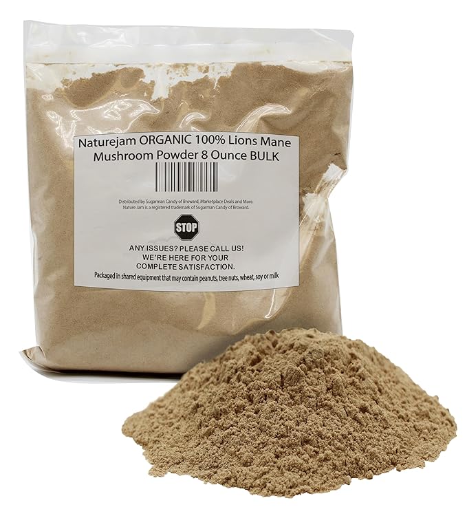 Naturejam Organic Lions Mane Mushroom Powder 8 Ounce Bulk-Premium Culinary Grade for Smoothies, Latte and Baking-A Great Coffee Substitute About 100 Servings