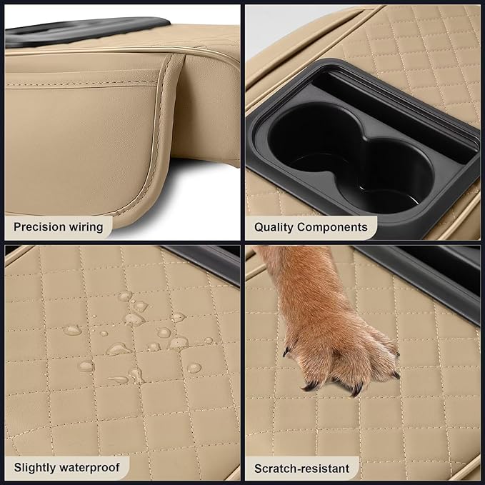 Center Console Cover Fit for 4Runner Faux Leather Car Armrest Cushion with Storage Bags, Cup Holder ＆ Phone Storage Multifunctional Middle Console Cover(Beige)