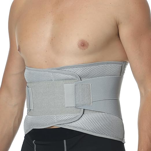 NeoTech Care Adjustable Compression Back Brace Lumbar Support Belt, Grey, Size L