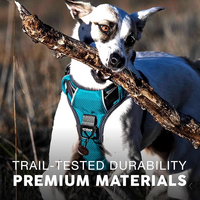 Embark Adventure Dog Harness, Reflective Trim No Pull Dog Harness for Large Dogs - Military Grade Nylon, Front Clip with Gel Lined Handle.