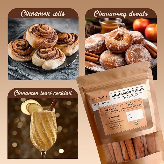 Heawans Organic Ceylon Cinnamon Sticks (1 oz), not cassia cinnamon