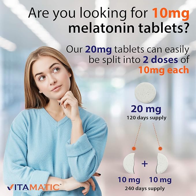 Vitamatic 2 Pack Melatonin 20 mg Fast Dissolve 120 Tablets - Natural Berry Flavor | Vegetarian, Non-GMO, Gluten Free (Total 240 Tablets)