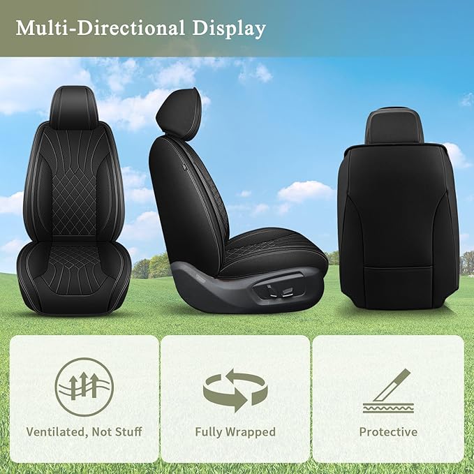 Car Seat Covers Front Pair for Nissan Rogue 2010-2023 2025 2026: Breathable Perforated Leather Seat Cover (Black)