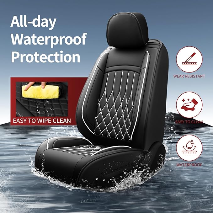 Fit Ioniq Car Seat Covers for Hyundai Ioniq 2017-2026 - Premium Leather, Waterproof, All-Weather, Airbag Compatible, Anti-Slip, Breathable, Easy Install, Seat Protectors, Full Set, Whiteline