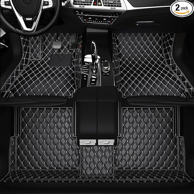 All-Weather car Floor MATS-Suitable for 99% of car Models,Leather car mat, offering Personalized Embroidery and Multiple Color Options,Provide Protection for car Rug (Black White)