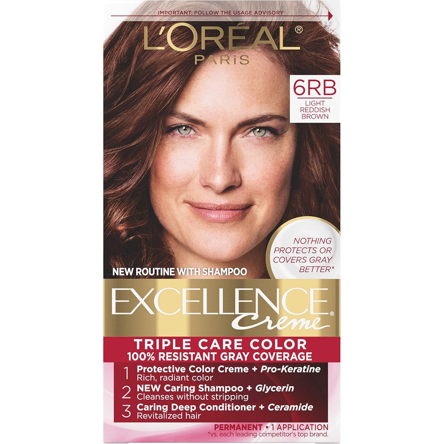 L'Oreal Paris Excellence Crème Hair Color Kit | 6 Light Brown | 8-Week Gray Coverage