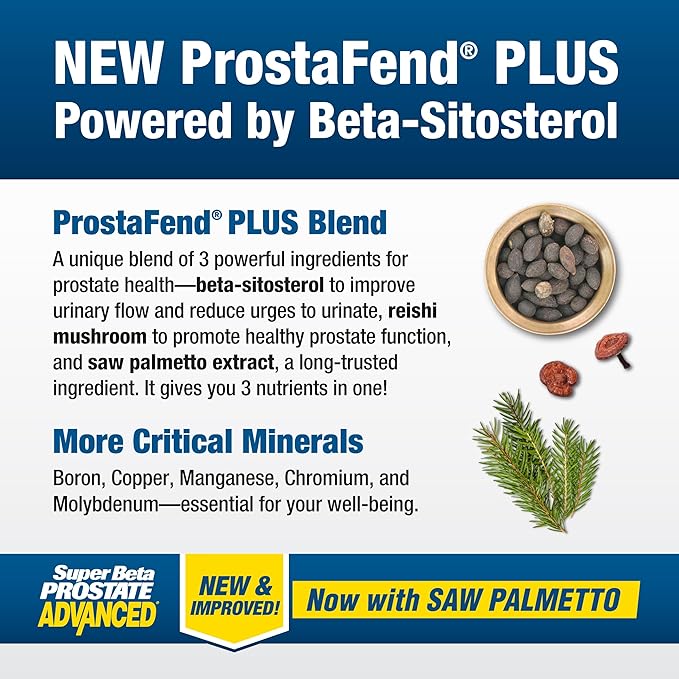 Advanced with Saw Palmetto - Prostate Health Supplements for Men, Bladder & Urinary Support with Beta-sitosterol, Reishi, Saw Palmetto, Vitamin D, Zinc Oxide, Selenium - 60 Count