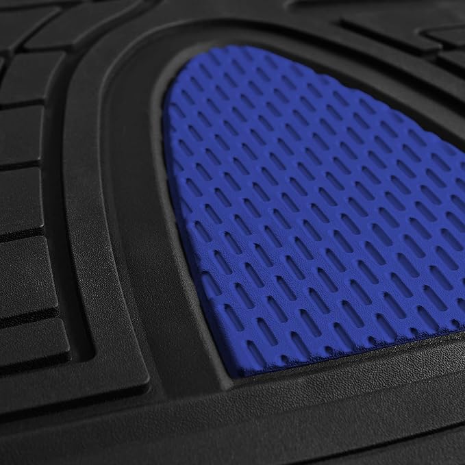 FH Group Automotive Floor Mats Tall Channel Blue Universal Fit Full Set Climaproof™ for Most Sedan, SUV and Trucks, Trimmable Rubber Combo Small Car Seat Cover Design Heavy-Duty Floor Mats for Car