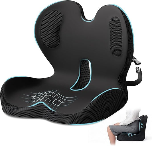 Ergonomic Seat Cushion,Office Chair Cushion with Lumbar Support Pillow,Car Orthopedic Seat Cushions,Designed for Sciatica,Tailbone,Back Pain Relief,for Office,Car,Truck,Home,Desk Chair