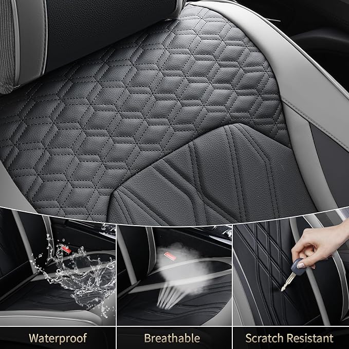 FLORICH Leather Seat Covers for Cars Front and Rear Car Seat Cover Premium Car Seat Protector Luxury Automotive Seat Covers Full Set Universal Fit for Most Car Truck SUV, Gray&Black