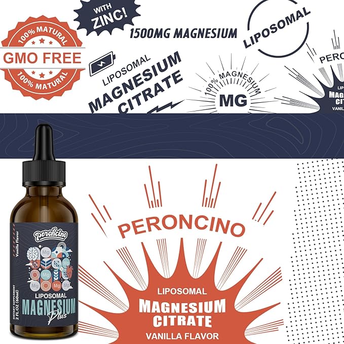 Liposomal Magnesium Citrate Drops for Gut and Bone Health, Mood and Stress Management, Powerful Formula with Vitamin B6 and Zinc Gluconate 60ml (2.04 Fl Oz (Pack of 2))