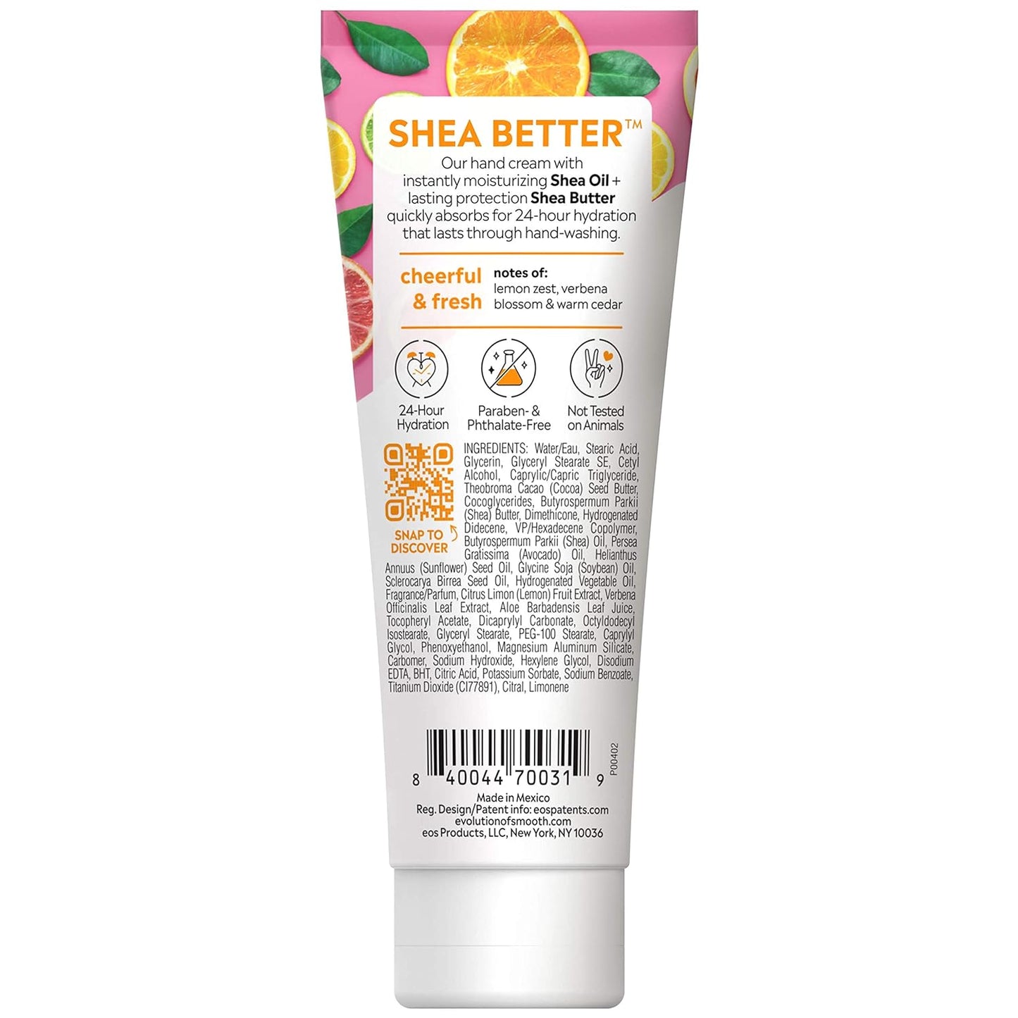 EOS Hand Cream – Pink Citrus | Natural Shea Butter Lotion for 24-Hour Hydration