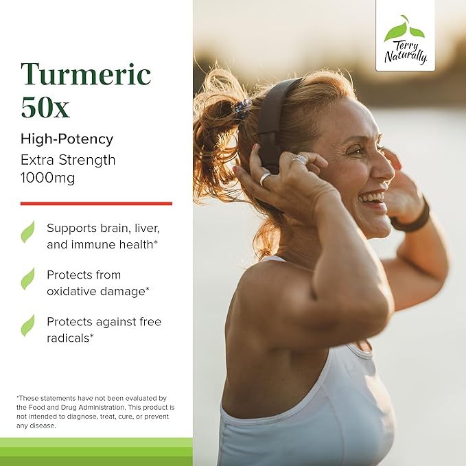 Terry Naturally Turmeric 50X - Dietary Supplement for Brain & Heart Health Support - Extra Strength Turmeric to Aid Immune Health - Non-GMO Supplement - 60 Capsules