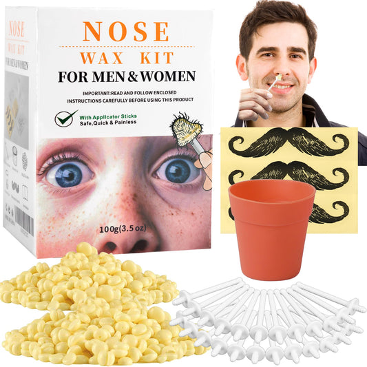 Nose Wax Hair Removal Kit By Cofashion | 100G Wax, 30 Applicators (15-30 Uses) | Painless, Quick & Easy For Men | 15 Mustache Gu