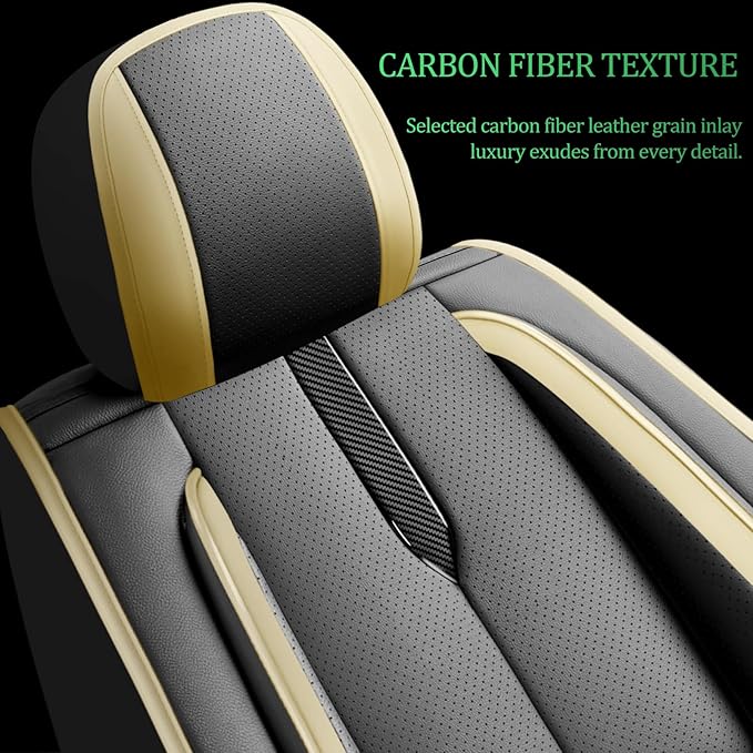 Fit Yaris Car Seat Covers for Toyota Yaris 2008-2018 2019 2020-Upgraded Premium Waterproof & Breathable Leather,Airbag Compatible,All-Weather Seat Cushion Protector,Full Set,Black-Beige