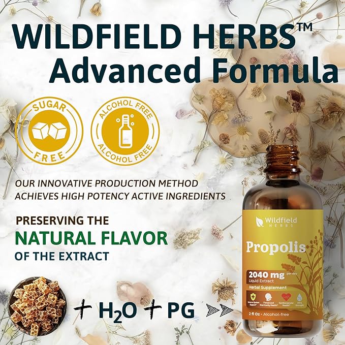 Propolis Extract Drops - Propolis Tincture 2040mg Liquid Herbal Supplement Absorbs Better Than Capsules, 1 Month Supply, 84 Servings, Alcohol-Free Tincture - 2 Oz, Pack of 1
