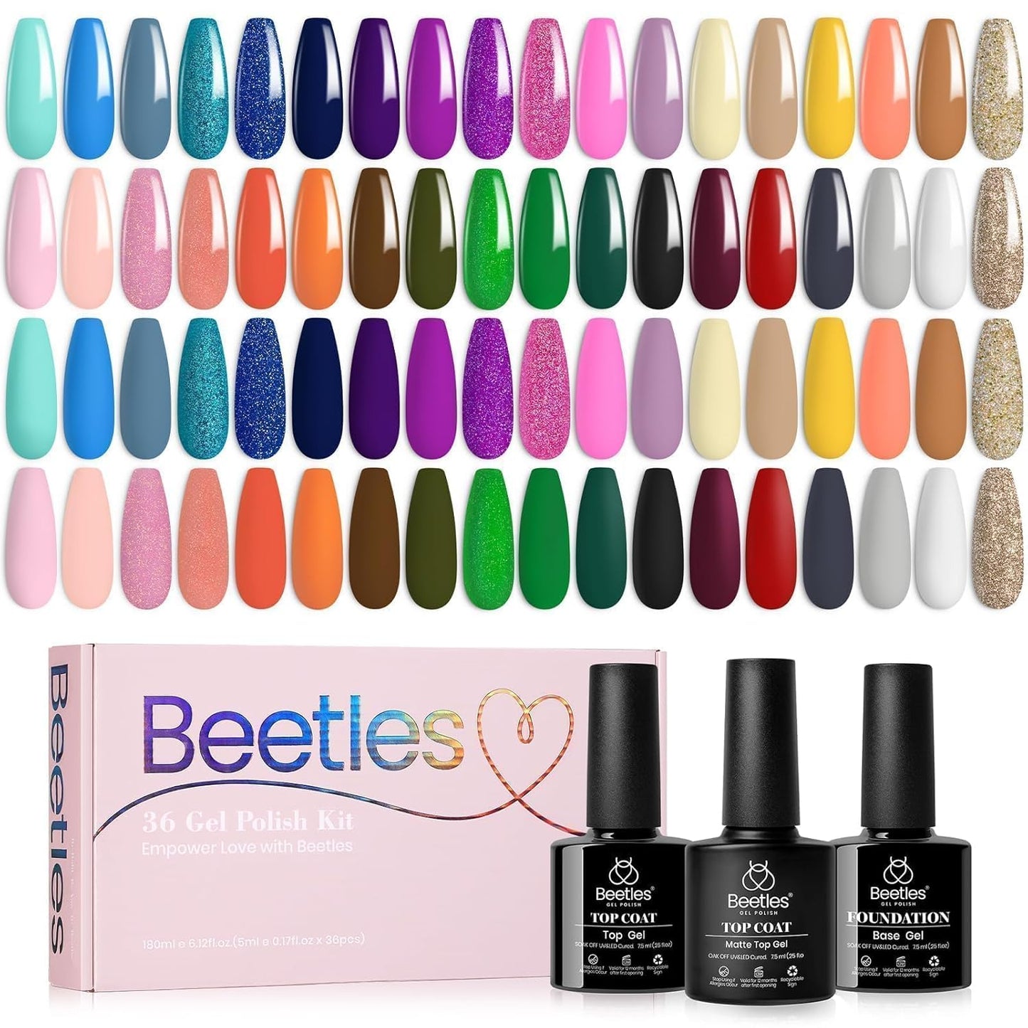 44-Piece Gel Nail Polish Kit | UV Light | 24 Colors | Base & Top Coats | Gifts for Women
