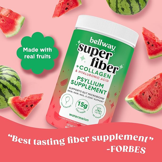 Bellway Super Fiber Powder + Collagen, Watermelon & Bellway Electric Frother Bundle
