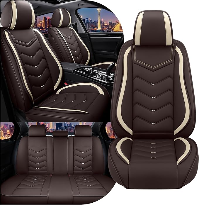 CTDS Car Seat Covers for Chevy Equinox 2005-2026, Stylish Sport Seat Cover, Premium Nappa Leather Car Seat Cover. Automobile Seat Covers Sets.(Standard 5 Seats/Coffee Color)