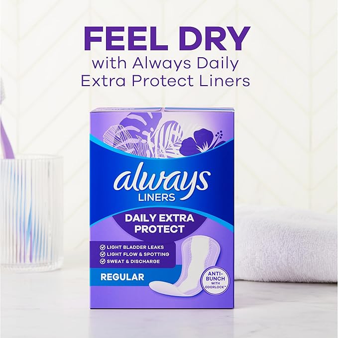 Always Daily Extra Protect Liners, Extra Long Length, Unscented Panty Liners, Feel Clean and Comfortable for up to 10 Hours, 116 Count (Packaging May Vary)