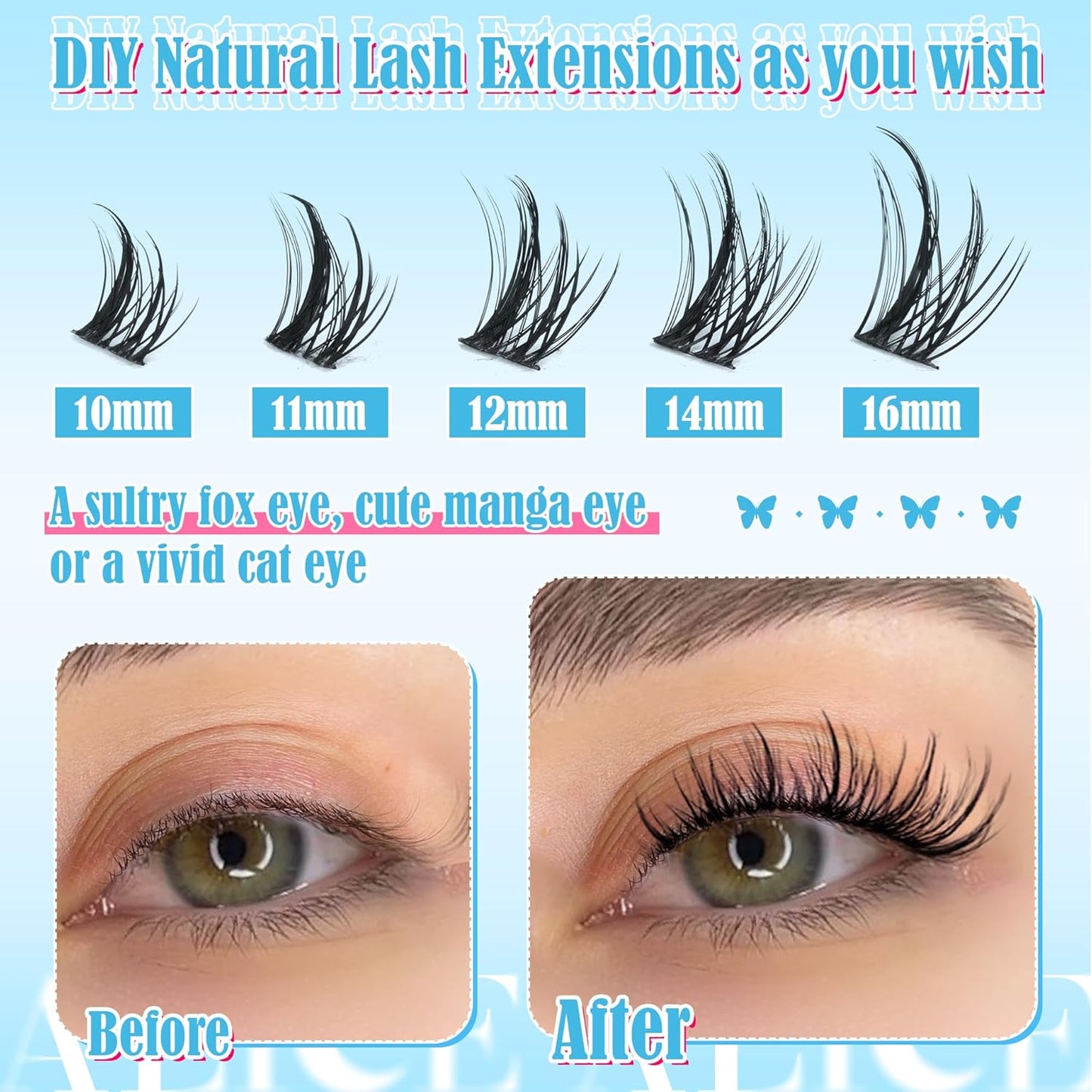 Natural Wispy Lash Extension Kit | 140pcs Clear Band Cluster Lashes for DIY
