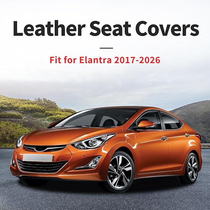 Fit Elantra Car Seat Covers for Hyundai Elantra 2017-2025 2026 - Premium Leather, Waterproof, All-Weather, Airbag Compatible, Anti-Slip, Breathable, Seat Protectors, Full Set, Whiteline