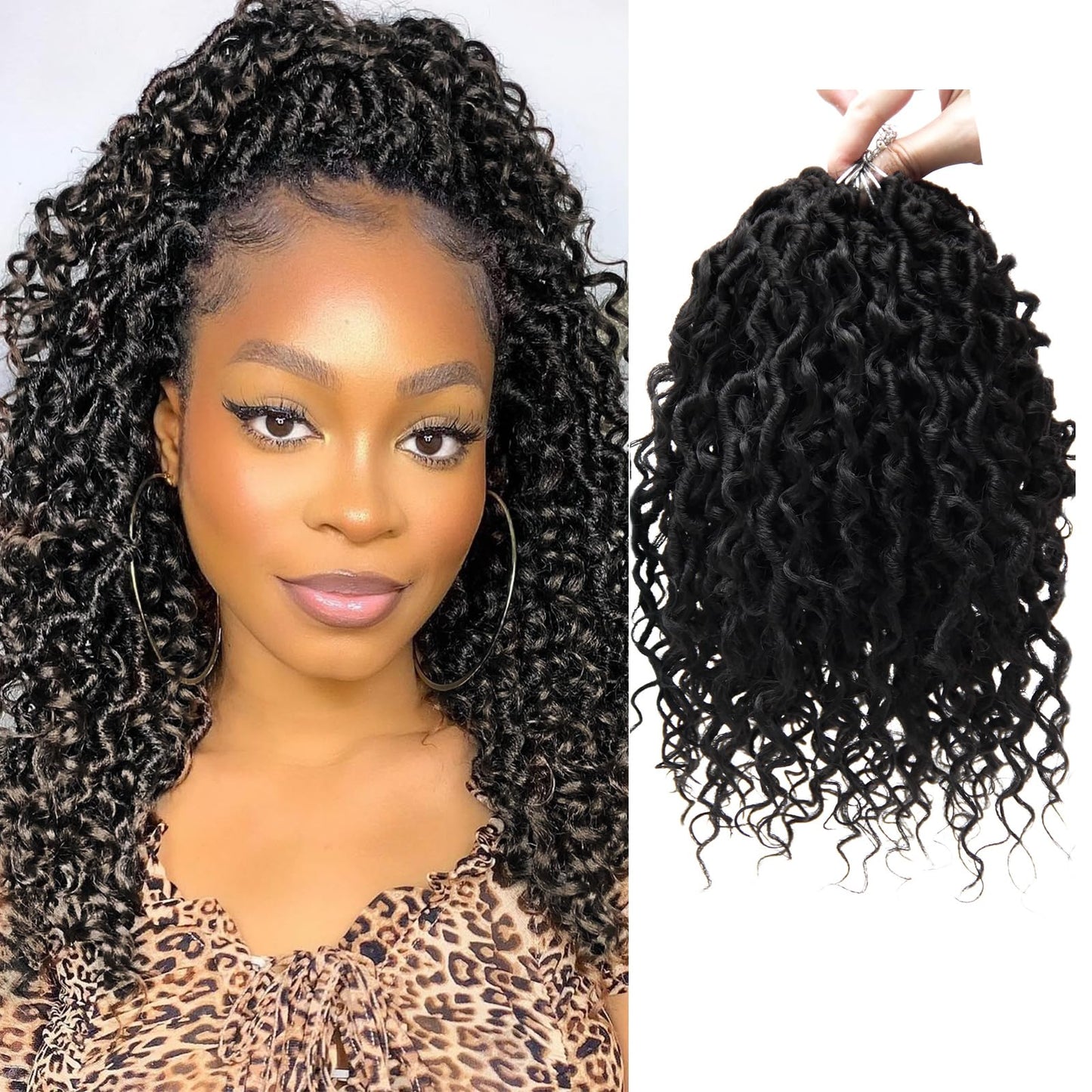 Goddess Locs Crochet Hair 10Inch 8Packs Pre-Looped Short River Locs Curly Faux Locs Crochet Hair Hippie Locs Bohemian Locs Croch
