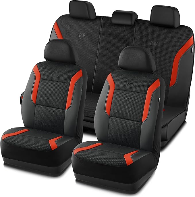 Skechers Memory Foam Car Seat Covers, Air Cool Mesh Thick Seat Covers, Car Seat Full Sets, Airbag Compatible, Automotive Comfort Protection for Most Cars,Vans,Trucks, SUVs,Orange