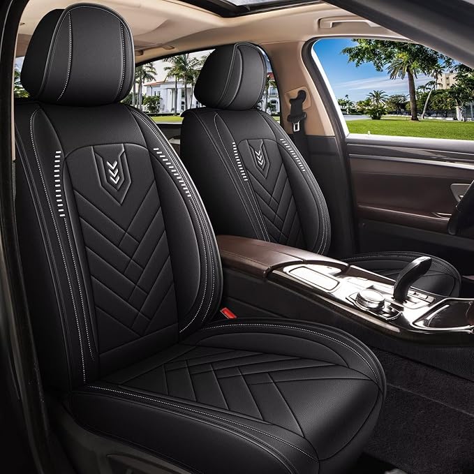 AOMSAZTO Car Seat Covers Fit for Cadillac SRX 2010-2016 Premium Front Seat Covers Waterproof Leather Automotive Seat Covers Compatible with Airbag (2 Seats,Black)