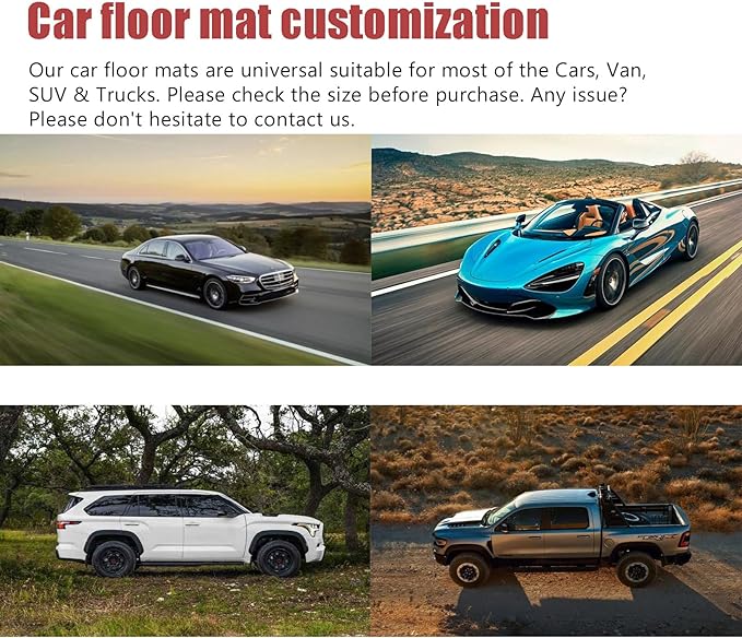 Custom Personalized Floor Mats for Cars，Luxury Full Coverage All Weather Car Floor Mats，Anti-Slip Leather Car Mat Set ，Custom Floor Mats for 99% of Cars, Trucks & SUVs (All Black White)