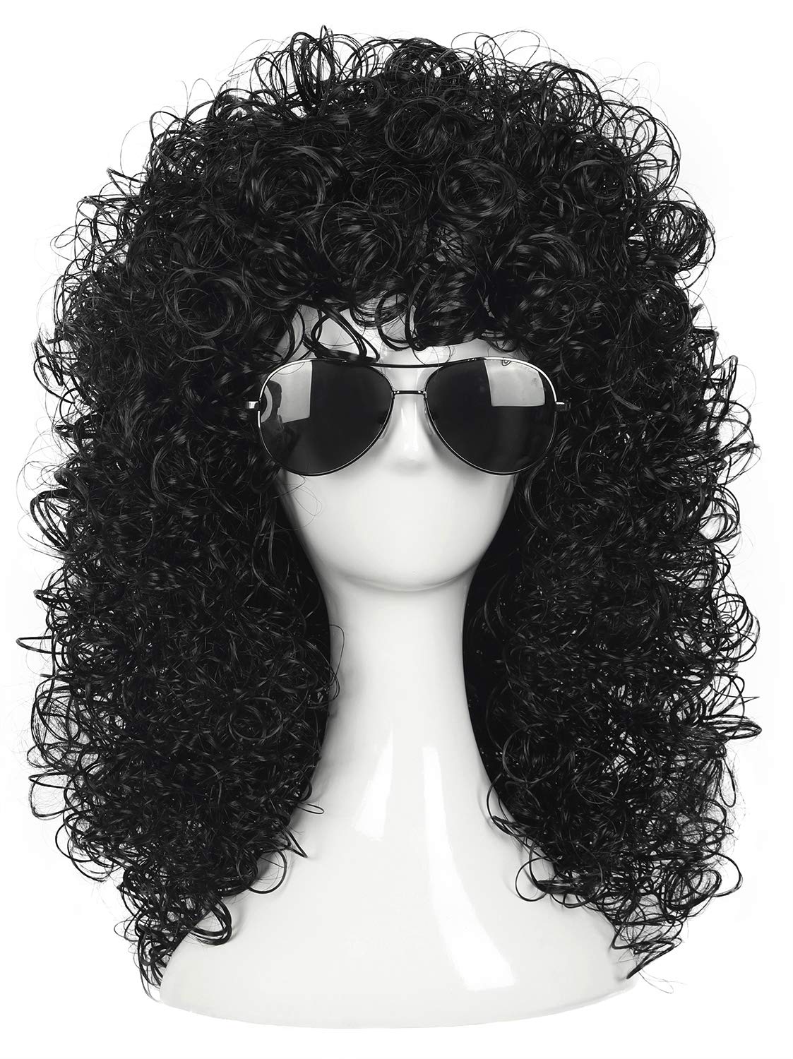 Yuehong 70S 80S Rocking Dude Afro Wig Men'S Rocker Anime Cosplay Male Wig Long Curly Black Wig Hair Wigs
