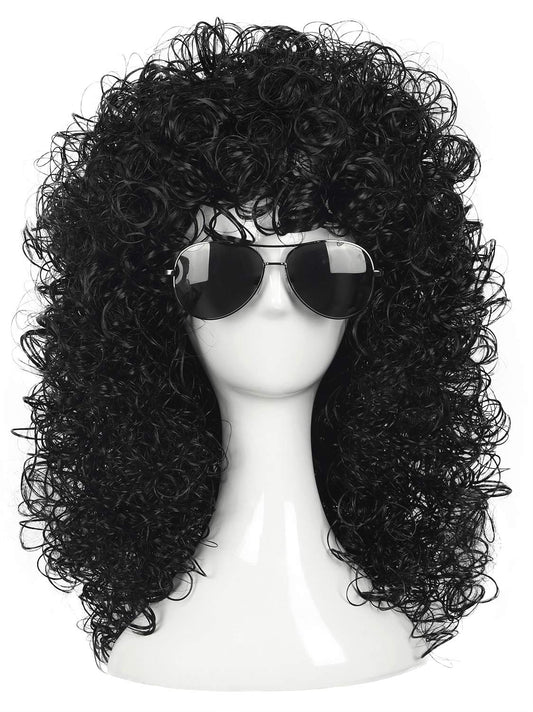 Yuehong 70S 80S Rocking Dude Afro Wig Men'S Rocker Anime Cosplay Male Wig Long Curly Black Wig Hair Wigs