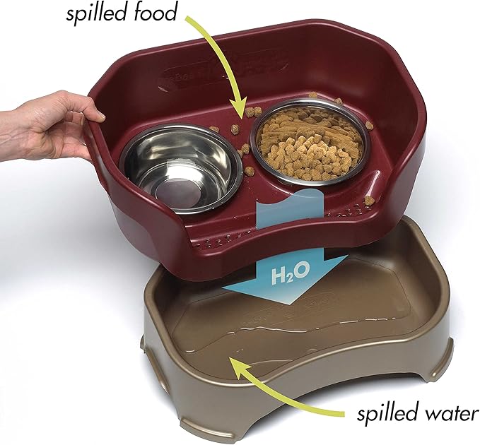 Neater Pet Brands Neater Feeder Deluxe Mess Proof Dog Bowls Elevated for Medium Dogs 19-40 lbs, Made in USA, No Spill Raised Dog Food Bowl Stand Feeding Station, Food and Water Bowl Set, Cranberry