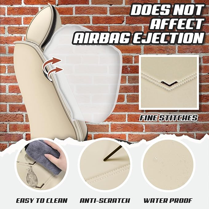 Car Seat Covers for Fiat 500 2012-2019, Premium Nappa Leather Car Seat Cover, Stylish Sport Seat Covers， Automobile Seat Cover Sets.(Standard 5 Seats/Beige)
