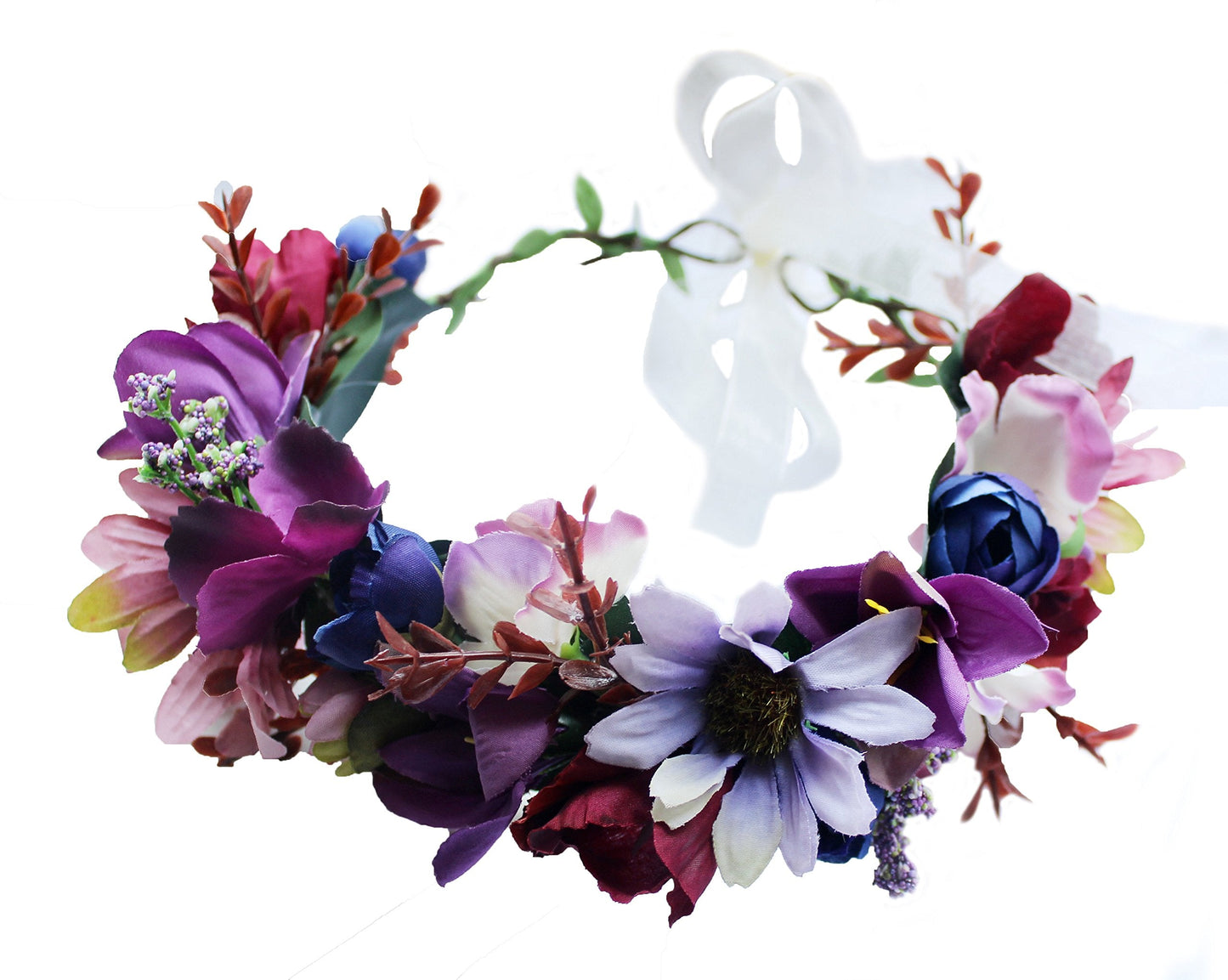 Vivivalue Floral Halo Boho Flower Headband Floral Crown Headpiece Hair Wreath With Ribbon Wedding Party Prom Photos Festival Pur