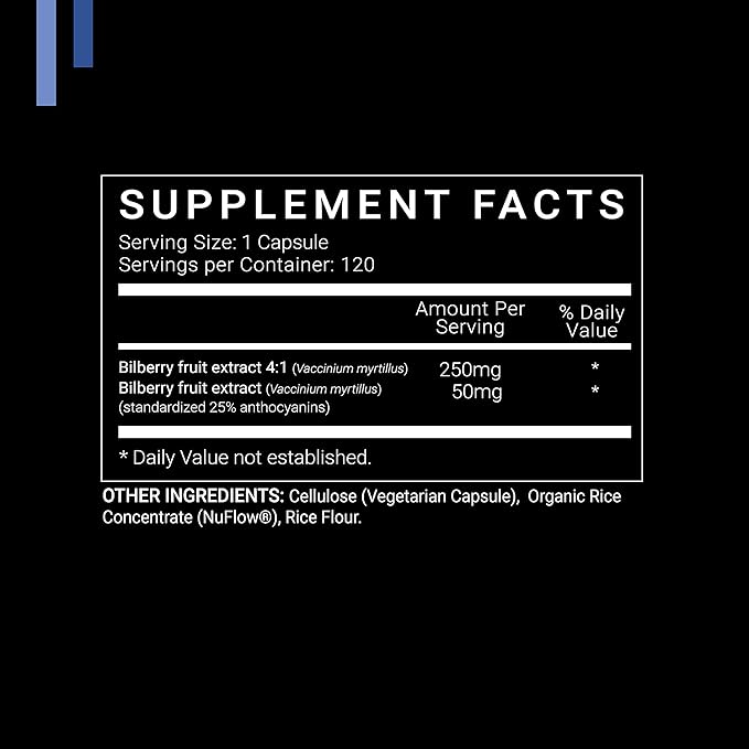 Bilberry Extract 1000mg, 25% Anthocyanins 50mg - 120 Count (V-Capsules) / 120 Servings; European Blueberry: Manufactured in a cGMP-Registered Facility in USA; Vegan & Gluten Free