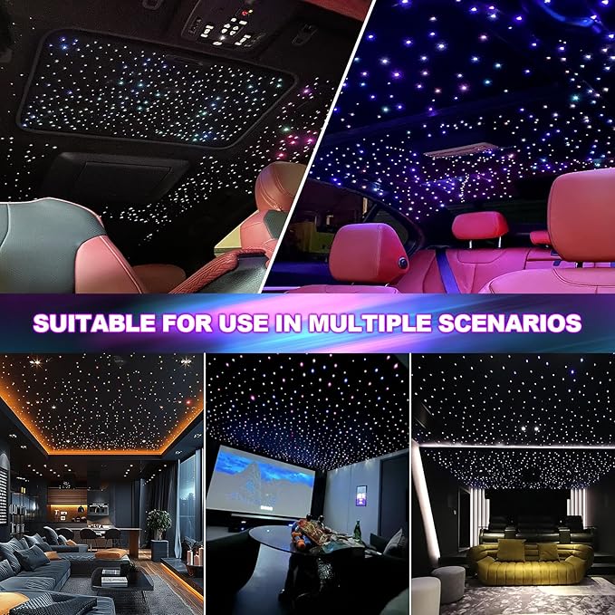36W 4-Color RGBW Car Starlight Headliner Kit, 1800pcs0.03in13.1ft, Twinkle & Sound Activate 4-Port Fiber Optic Light Engine with Bluetooth APP&Remote Control, Star Lights for Car and Home