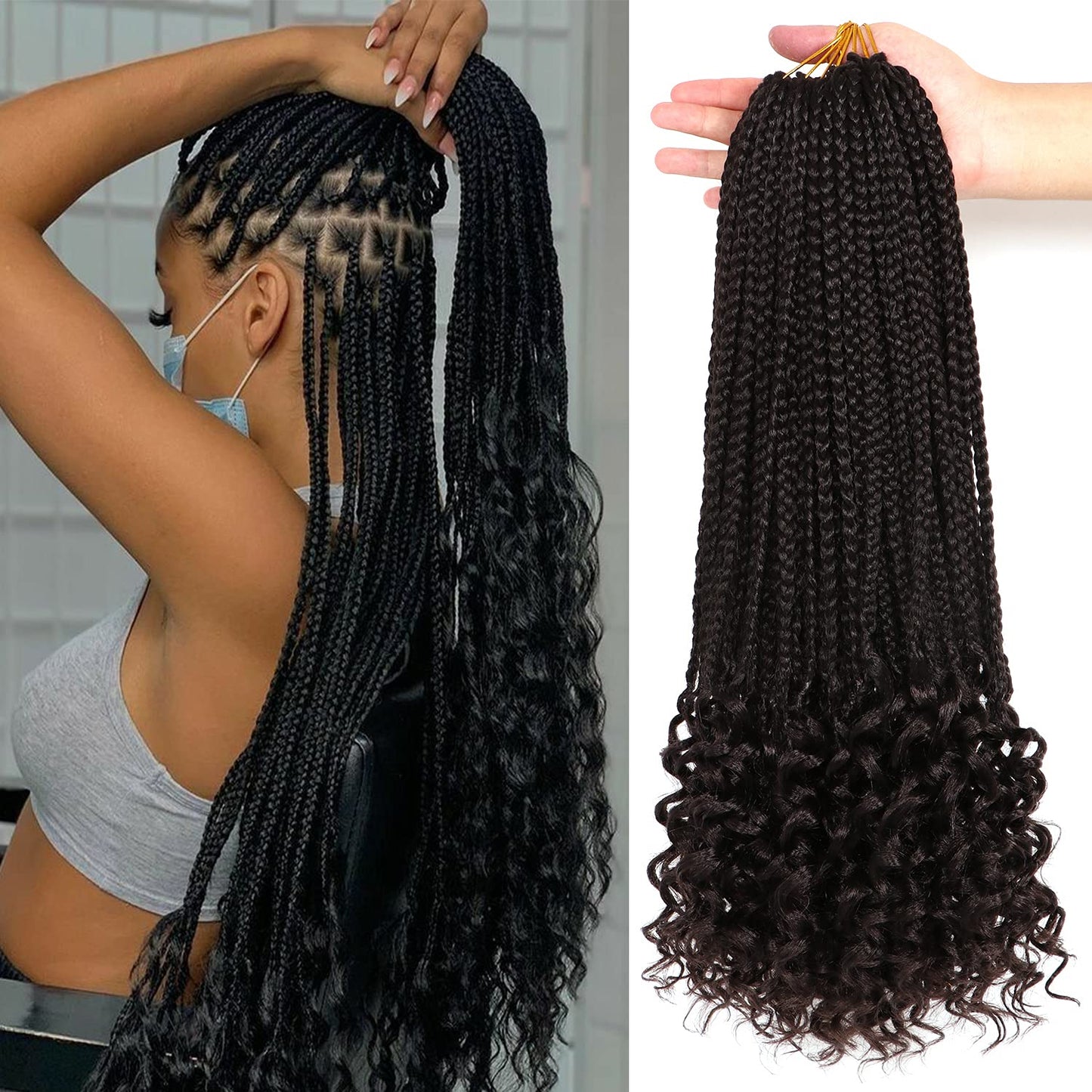 Urnice 7 Packs 18 Inch Crochet Box Braids Hair With Curly Ends Prelooped Bohemian Goddess Box Braids Crochet Hair Braiding Hair