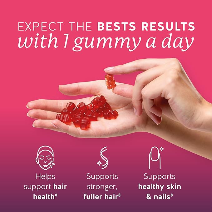 Biotin Gummies for Hair, Skin & Nails. 5,000 mcg High Potency Vegan Vitamins for Faster Hair Growth, Stronger Nails & Healthy Skin. with Vitamins C & E, 30 Gummies