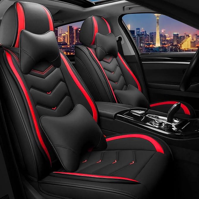 CTDS Car Seat Covers for Chevy Malibu 2000-2026, Stylish Sport Seat Cover, Premium Nappa Leather Car Seat Cover. Automobile Seat Covers Sets.(Luxury 2 Seats/Black Red)