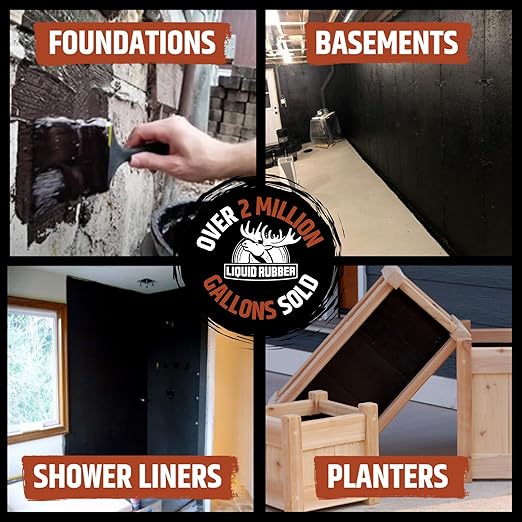 Liquid Rubber Basement and Foundation Repair Sealant - Waterproof Concrete Sealer & Crack Filler - Flexible Coating for Indoor & Outdoor Use - 5 Gallon Sealer, 10.2 oz Caulk 4 Pack, Geo Textile 4"x160