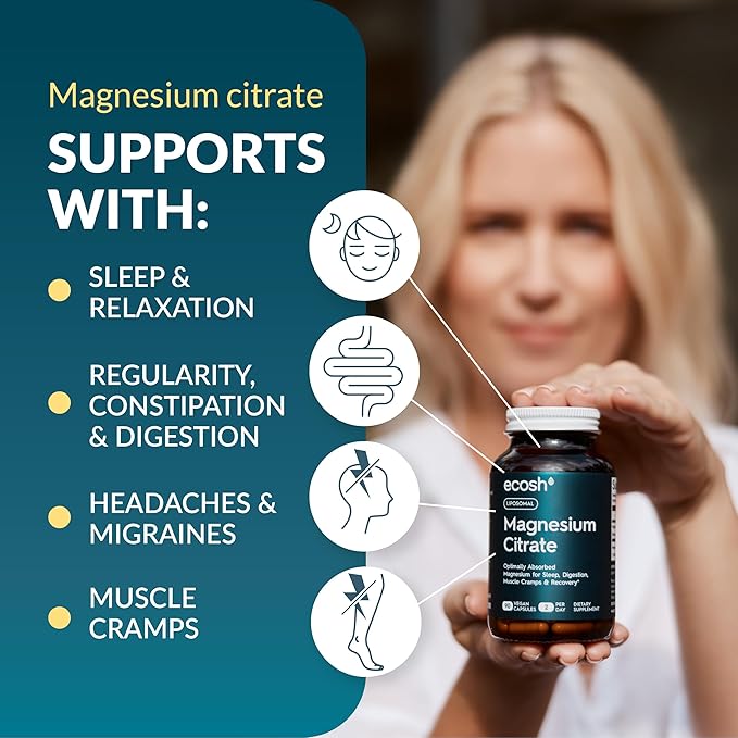Liposomal Magnesium Citrate Capsules — High Absorption Magnesium Supplement for Constipation, Sleep, Muscle Cramps & Recovery | High Potency Mg | Easy to Swallow Veg Capsules | Non-GMO | 90 ct