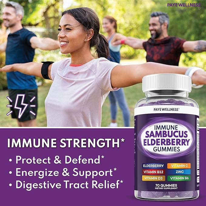 Elderberry Gummies Immune Support, Daily Support for Kids and Adults*, with Sambucus Elderberry, Zinc, Vitamin C, D3, B6, B12, Plus - Dietary Supplement - 210 Count