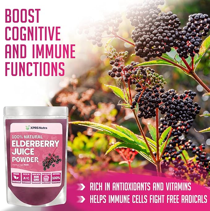 XPRS Nutra Elderberry Juice Powder - Elderberry Powder Organic Fruit Juice Mix - Powdered Elderberries Supplement Rich in Vitamins A and C (8 oz)
