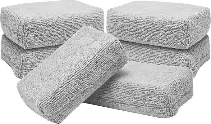 VIKING Microfiber Applicator Pads, Rectangular Polishing Pad, Cleaning Pads for Car Detailing, 3 Inch x 5 Inch, Grey, 6 Pack