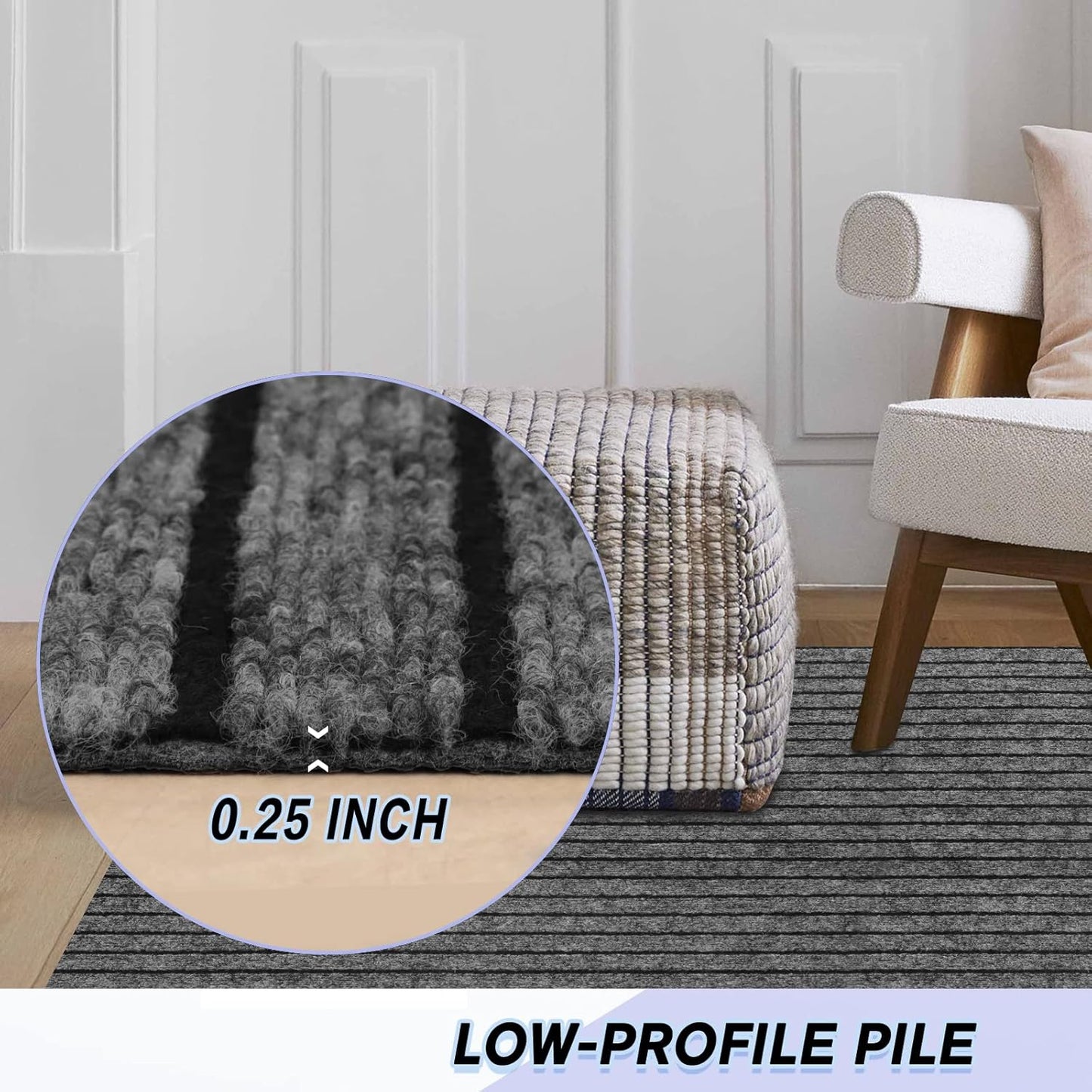 Custom Size Backed Non-Slip Area Rugs Runner, Easy Clean, Waterproof Runner Rugs for Hallway Entryway, Kitchen, Laundry, 2FT x 52FT, Gray Stripe