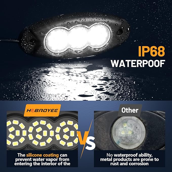 6 Pods White Rock Lights, 36 LEDs 6500K Ultra Bright IP68 Waterproof Underbody Lights for Car Truck Pickup Boat RV RZR ATV with 16.4ft Extension Wire