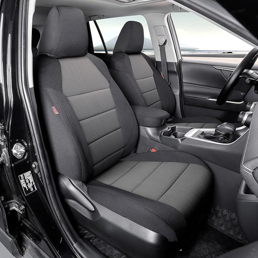 coverdream Rav4 Hybrid Seat Covers Custom Fit for 2019-2024 2025 Toyota Rav4 Hybrid (Not for XSE/SE/Plug-in Hybrid),Full Coverage,Airbag Compatible,Polyester Car Seat Protector(Full Set,Black & Gray)