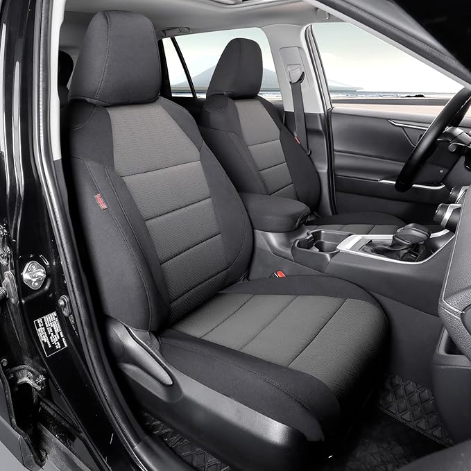 coverdream 2026 Rav4 Seat Covers Custom Fit for 2026 Toyota Rav4 Hybrid (SE,XSE) & PHEV GR Sport SUV,Full Set Polyester Car Seat Protector Black & Grey