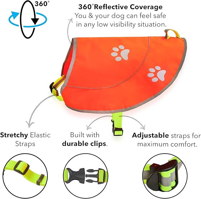 Dog Reflective Vest - Comfortable Jacket Safety Hunting, High Visibility for Dogs with Elastic Straps and Clasp Closure-Orange, Medium